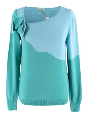 Delpozo Blue and Green Contrast Knit Jumper