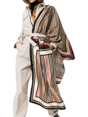 Burberry Monogram, Icon Stripe And Check Print Silk Scarf