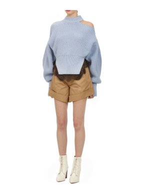 Self Portrait Blue One Shoulder Knit Jumper