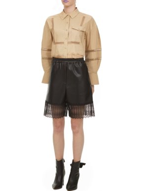 Self Portrait Faux Leather Lace Trim Bermuda Shorts