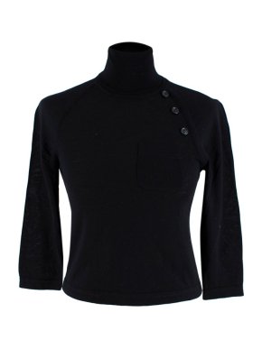 Prada Black Turtleneck Crop Virgin Wool Knit Jumper