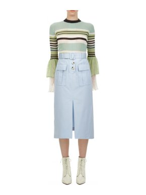 Self Portrait Blue Canvas Pocket Midi Skirt