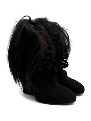 Bottega Veneta Black Suede Strappy Hair Trimmed Booties