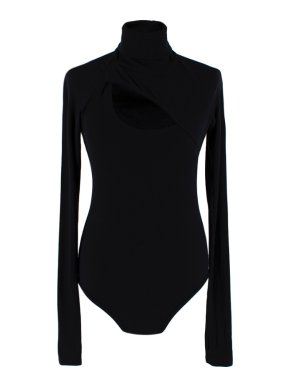 Alix NYC Carder Black Rib Knit Cut-Out Turtleneck Bodysuit