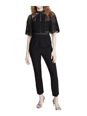 Self Portrait Black Fine Lace & Crepe Jumpsuit