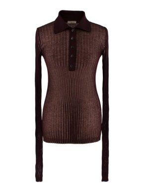 Bottega Burgundy Semi-sheer Knitted Top
