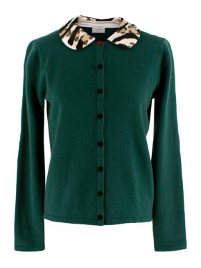 Leo Rosa Khaki Knitted Cardigan with Faux-fur Collar