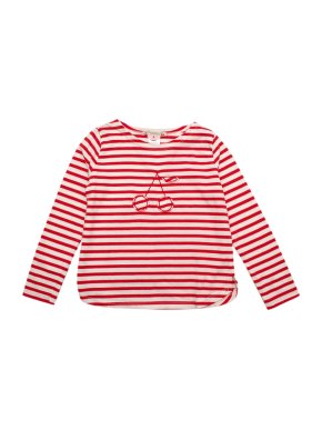 Bonpoint Girls' Red Striped Shirt with Cherry Embroidery