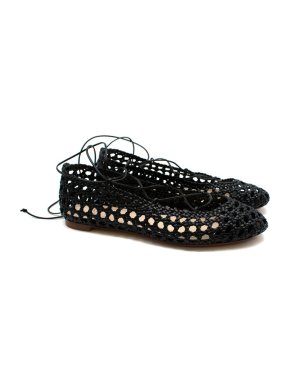 Francesco Russo Black Leather Woven Ballerinas