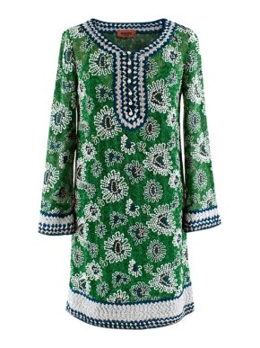 Missoni Green Embroidered Metallic Crochet-Knit Mini Dress