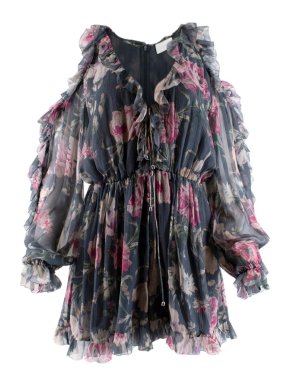 Zimmermann Iris Floral Grey Silk Playsuit