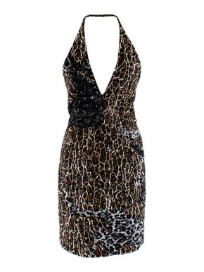 Alexander Terekhov Leopard Print Sequin Halterneck Dress