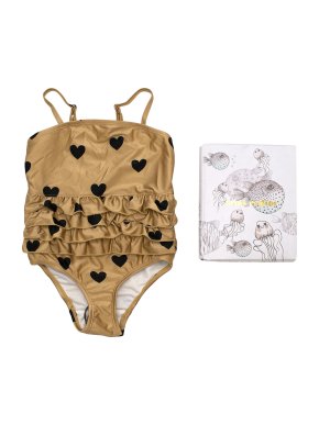 Mini Rodini Girls Gold Heart Print Swimsuit