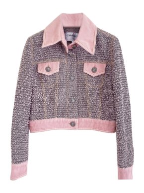 Chanel pink fantasy tweed & denim jacket