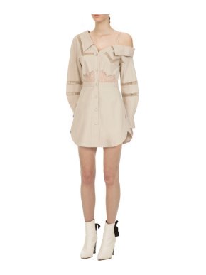 Self Portrait One Shoulder Cotton Poplin Dress