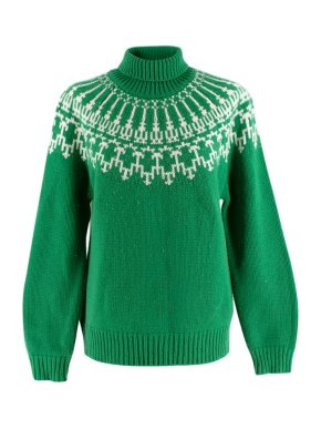 Tory Sport Green Fairisle Turtleneck Jumper