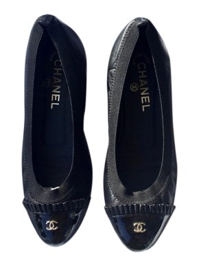 Chanel Black Patent Frilled Ballerinas 36.5