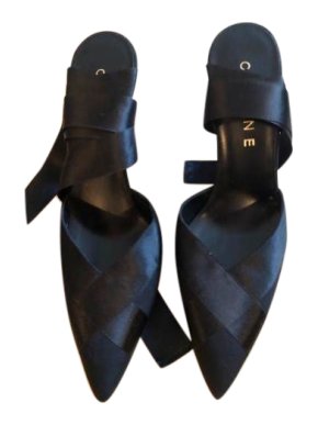 Celine vintage black satin heeled espadrille pumps