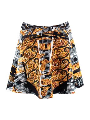 Versus Versace Black & Gold Printed A-Line Mini Skirt