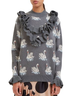Stella McCartney Grey Swan Intarsia Ruffled Jumper