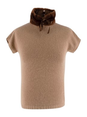 Blumarine Brown Cashmere Jumper with Sheared Fur Collar