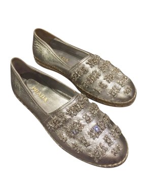 Prada Silver Crystal Embellished Espadrilles