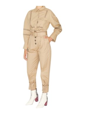 Self Portrait Beige Canvas Peg Trousers
