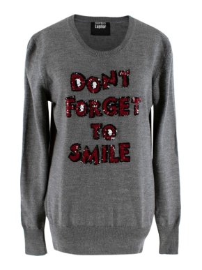 Markus Lupfer 'Don't Forget To Smile' Grey Merino Wool Jumper
