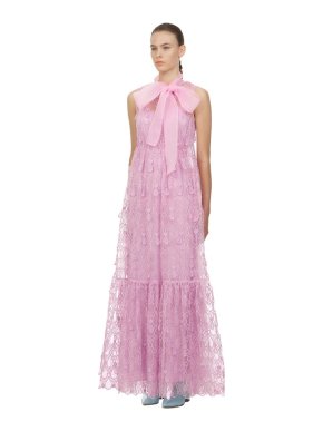 Self Portrait Lilac/Pink  Teardrop Sleeveless Lace Maxi Dress