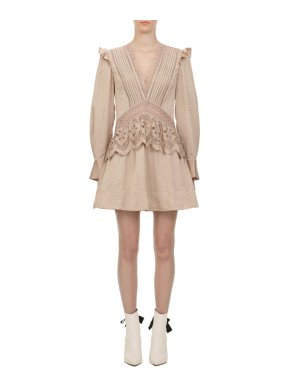 Self Portrait Beige Viscose Jacquard Mini Dress