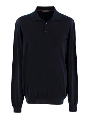 Loro Piana Mens Navy Cashmere Polo Top