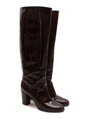 Chanel Burgundy Patent Leather Boots