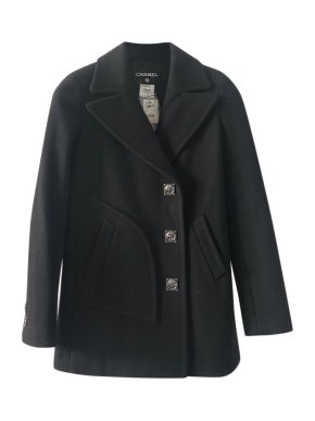 Chanel black wool pea coat