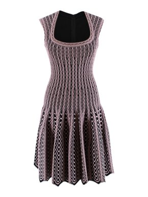 Alaia Black & Pink Stretch Knit Scalloped Dress