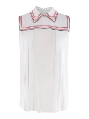 Miu Miu White Sleeveless Blouse With Heart Embroidery