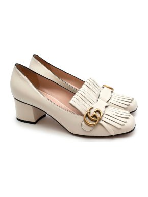 Gucci Marmont White Fringed Leather Mid-heel Pumps