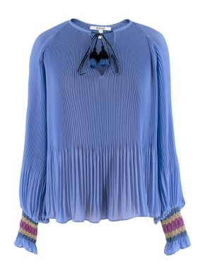 Derek Lam Periwinkle Helena Tie-Neck Plisse-Georgette