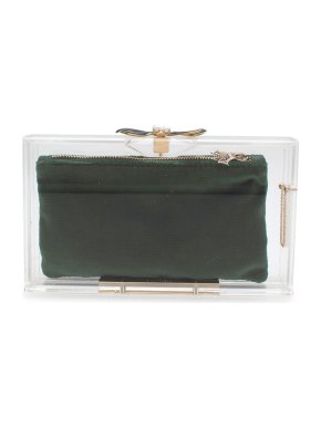 Charlotte Olympia Perspex Clutch with Emerald Velvet Pouch
