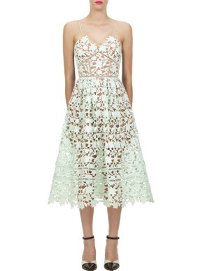 Self Portrait Mint Green Lace Azalea Midi Dress