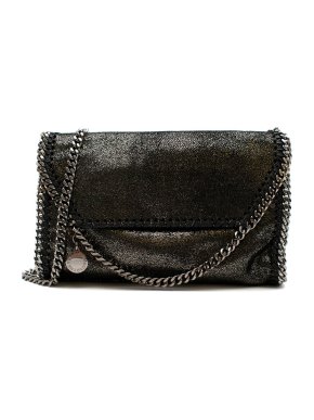 Stella Mccartney Black & Silver Metallic Falabella Chain Shoulder Bag
