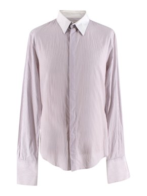 Balenciaga Purple Pinstriped Contrast Collar Shirt