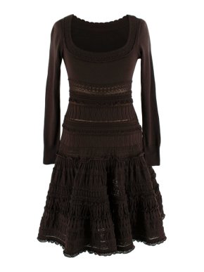 Alaia Chocolate Brown Crochet Fit and Flare Dress