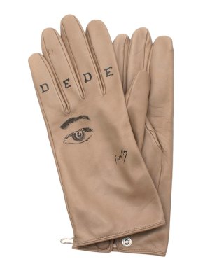 Chez Dede Limited Edition Taupe Leather Printed Gloves