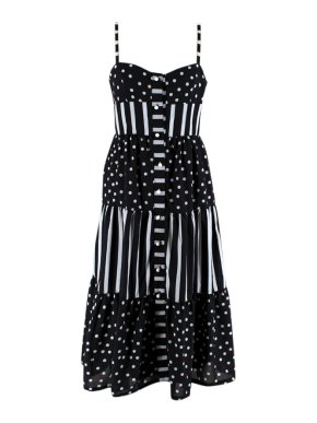 Solid & Striped Black & White Tiered Sleeveless Midi Dress