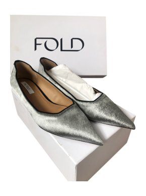 The Fold Silver Calf Hair Ballerinas