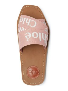 Chloe Chloé Pink Woody Logo Ribbon Canvas Slide