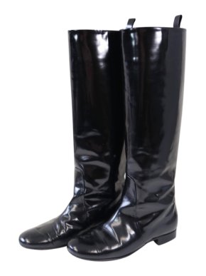 Celine Black Glossy Leather Tall Boots