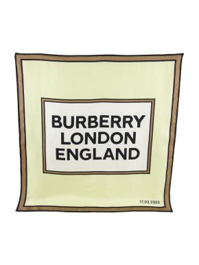 Burberry brown & white large logo printed silk scarf