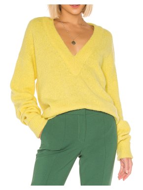 Tibi Yellow Airy Alpaca V Neck Pullover