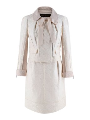 Louis Vuitton Cream Embroidered Jacquard Jacket & Skirt